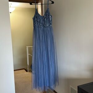 Formal blue dress with sequence top